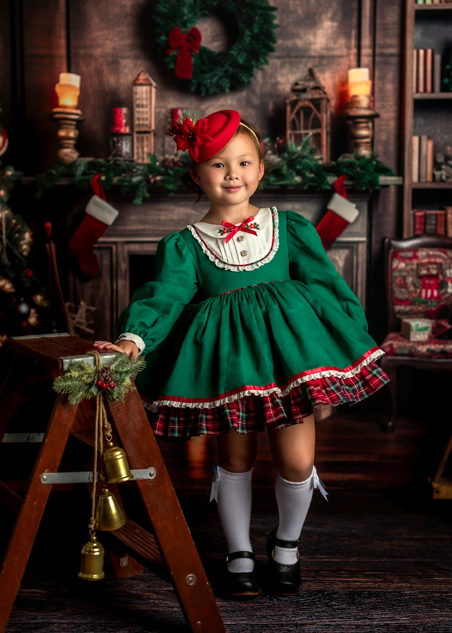 Kate レトロ クリスマスツリー 煙突 本 背景 写真撮影用