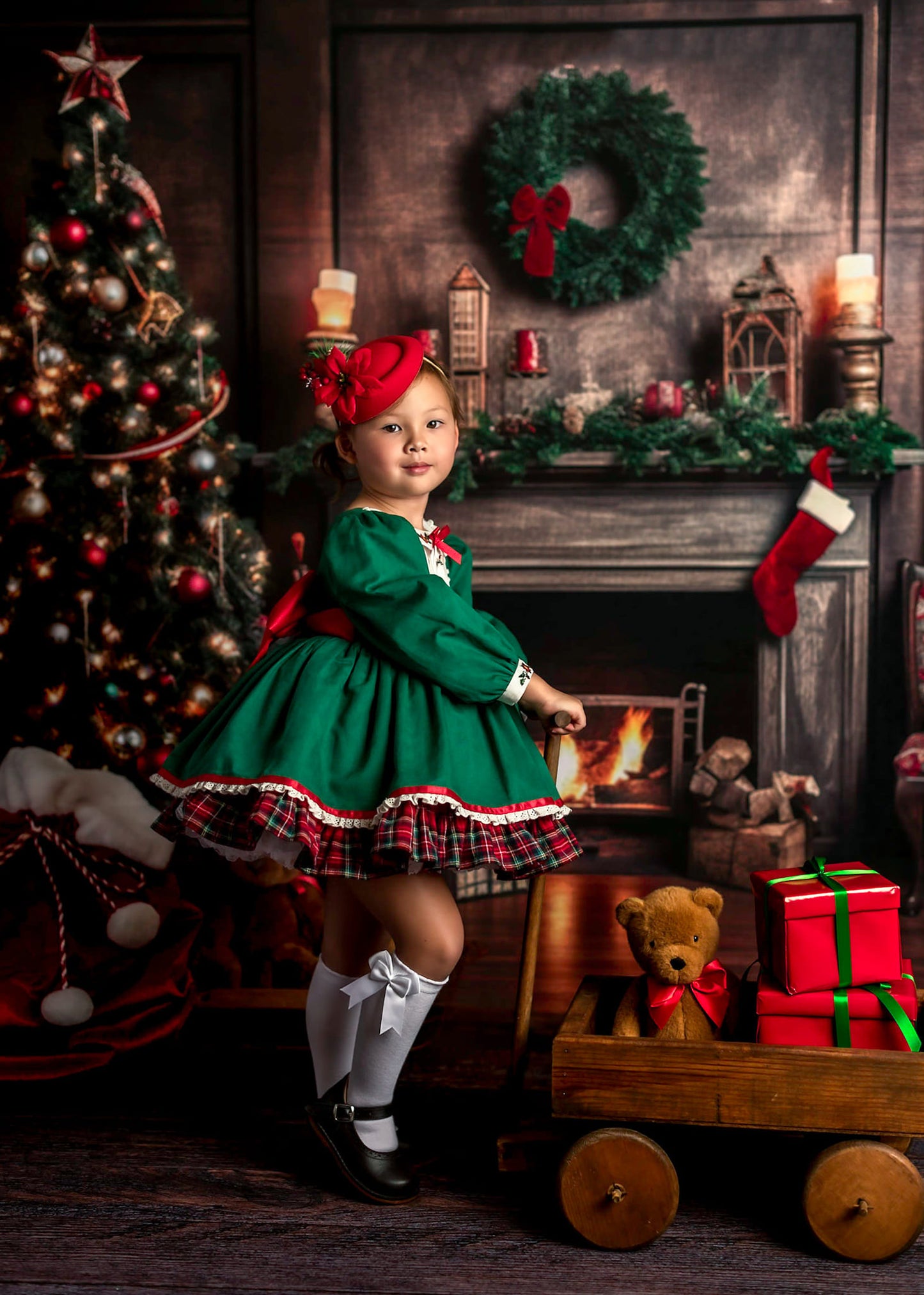 Kate レトロ クリスマスツリー 煙突 本 背景 写真撮影用