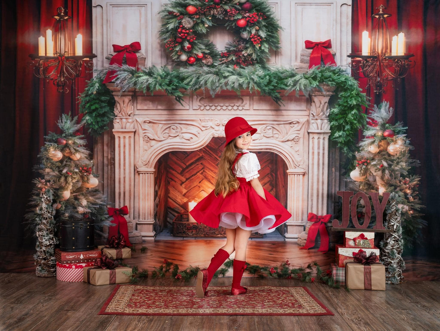 Kate クリスマス 煙突 キャンドル 赤 背景 写真撮影 Designed by Emetselch