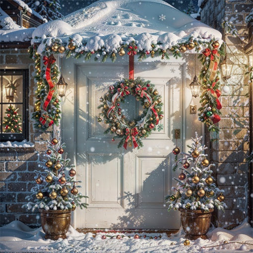 Kateクリスマスツリー 雪 ドア 冬 背景 写真撮影用