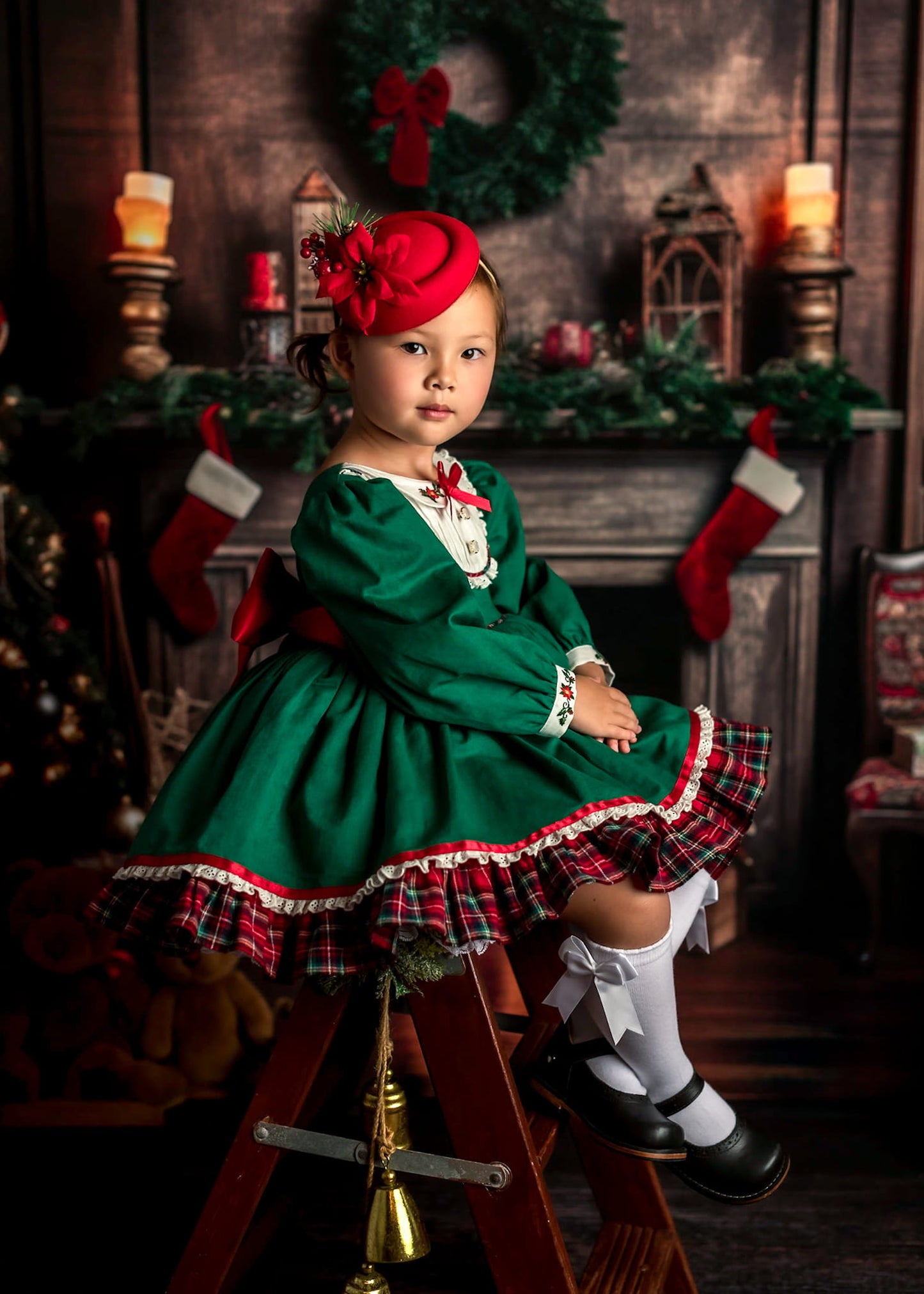 Kate レトロ クリスマスツリー 煙突 本 背景 写真撮影用