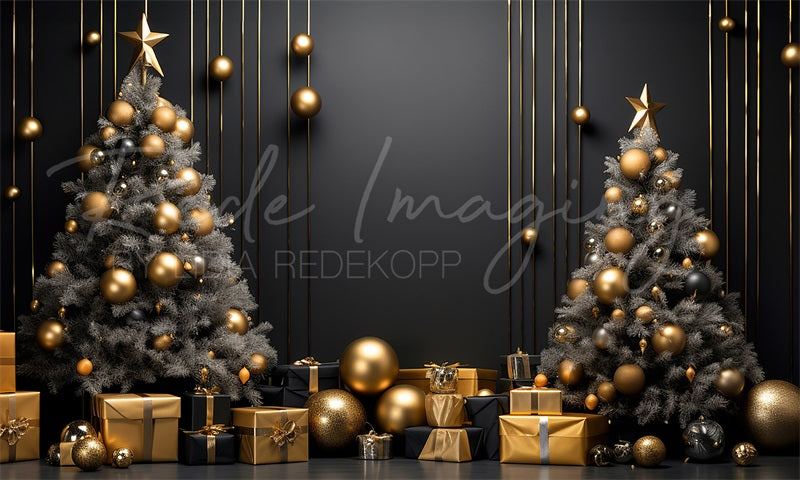 Kate黒 ゴールデン クリスマスツリー 背景 写真撮影用