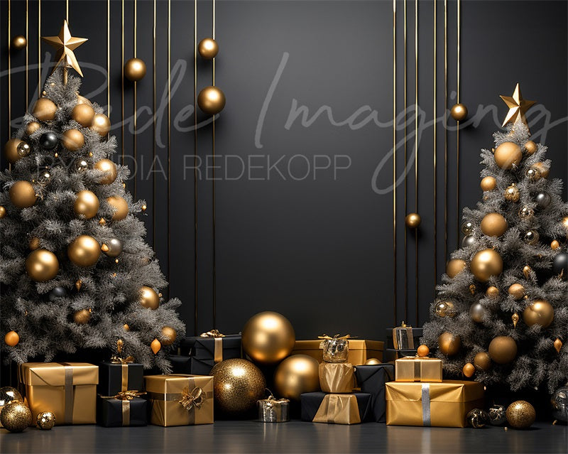 Kate黒 ゴールデン クリスマスツリー 背景 写真撮影用