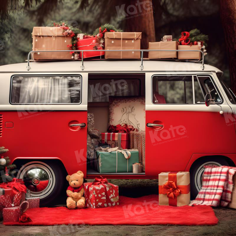 Kate クリスマス 赤い車 ギフト 木 背景 写真撮影用