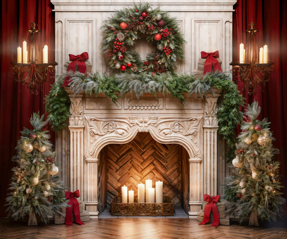 Kate クリスマス 煙突 キャンドル 赤 背景 写真撮影 Designed by Emetselch