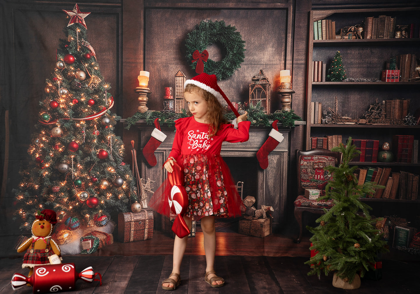 Kate レトロ クリスマスツリー 煙突 本 背景 写真撮影用