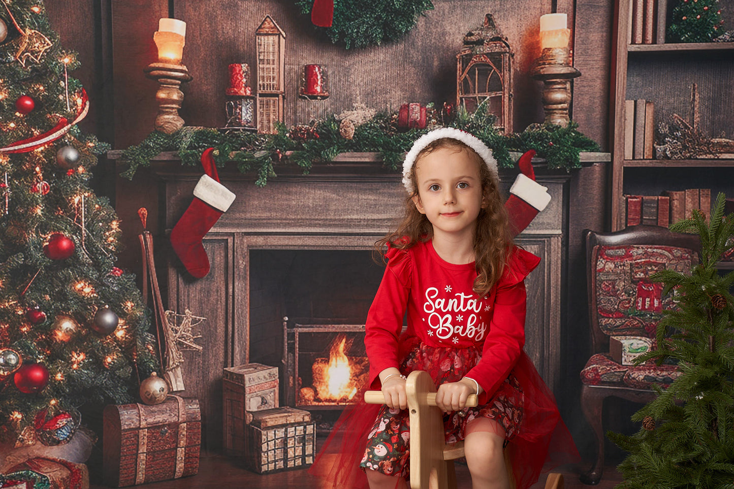 Kate レトロ クリスマスツリー 煙突 本 背景 写真撮影用