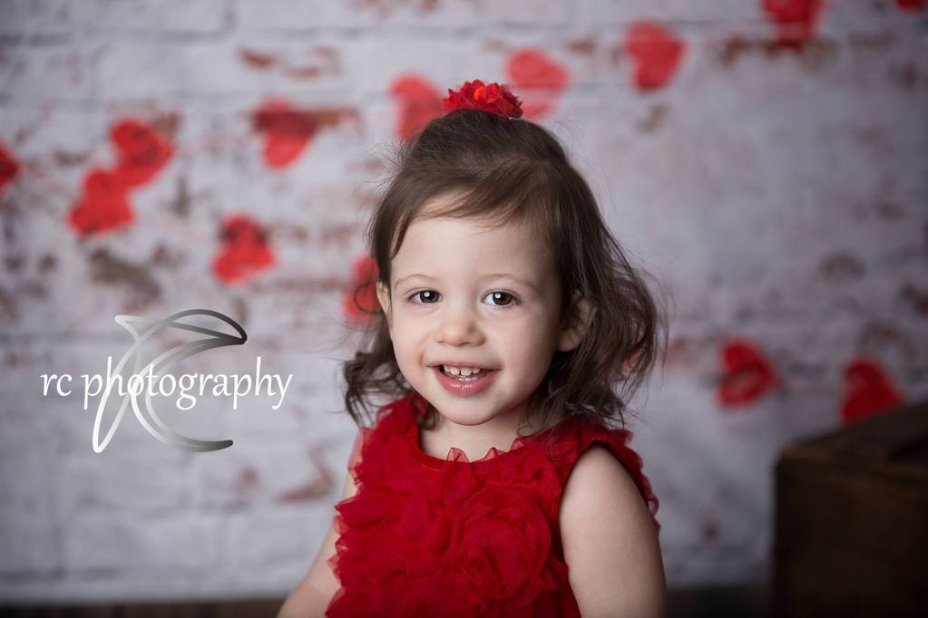 Kate 写真のための赤いハートバレンタインデーの背景と白いレンガの壁 のデザインです JS Photography