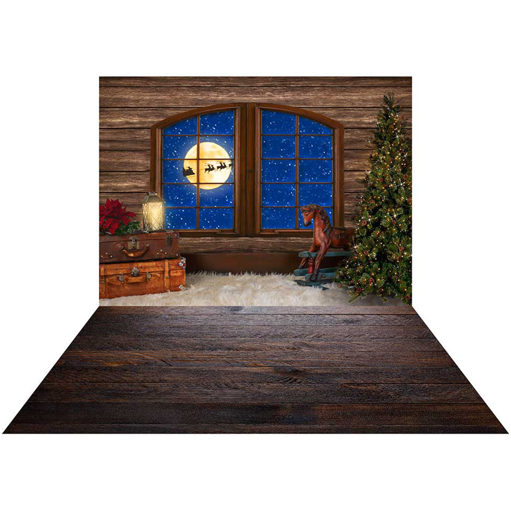Kate クリスマスツリーの背景+ダークウッドの納屋ラバーフロアマット