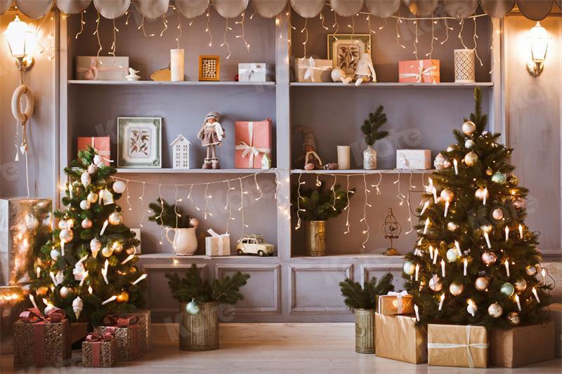 写真撮影のためのkateつのクリスマスショップツリーギフトの背景