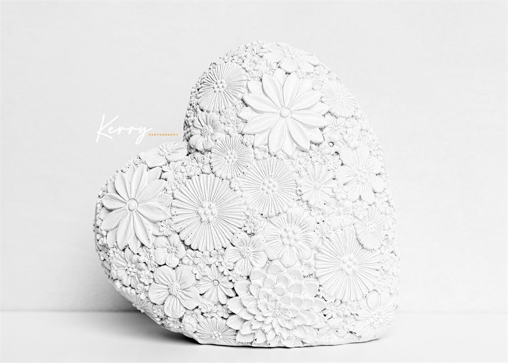 Kate白い花のハートの背景の母親は写真撮影のためのバレンタインを愛するKerry Anderson設計