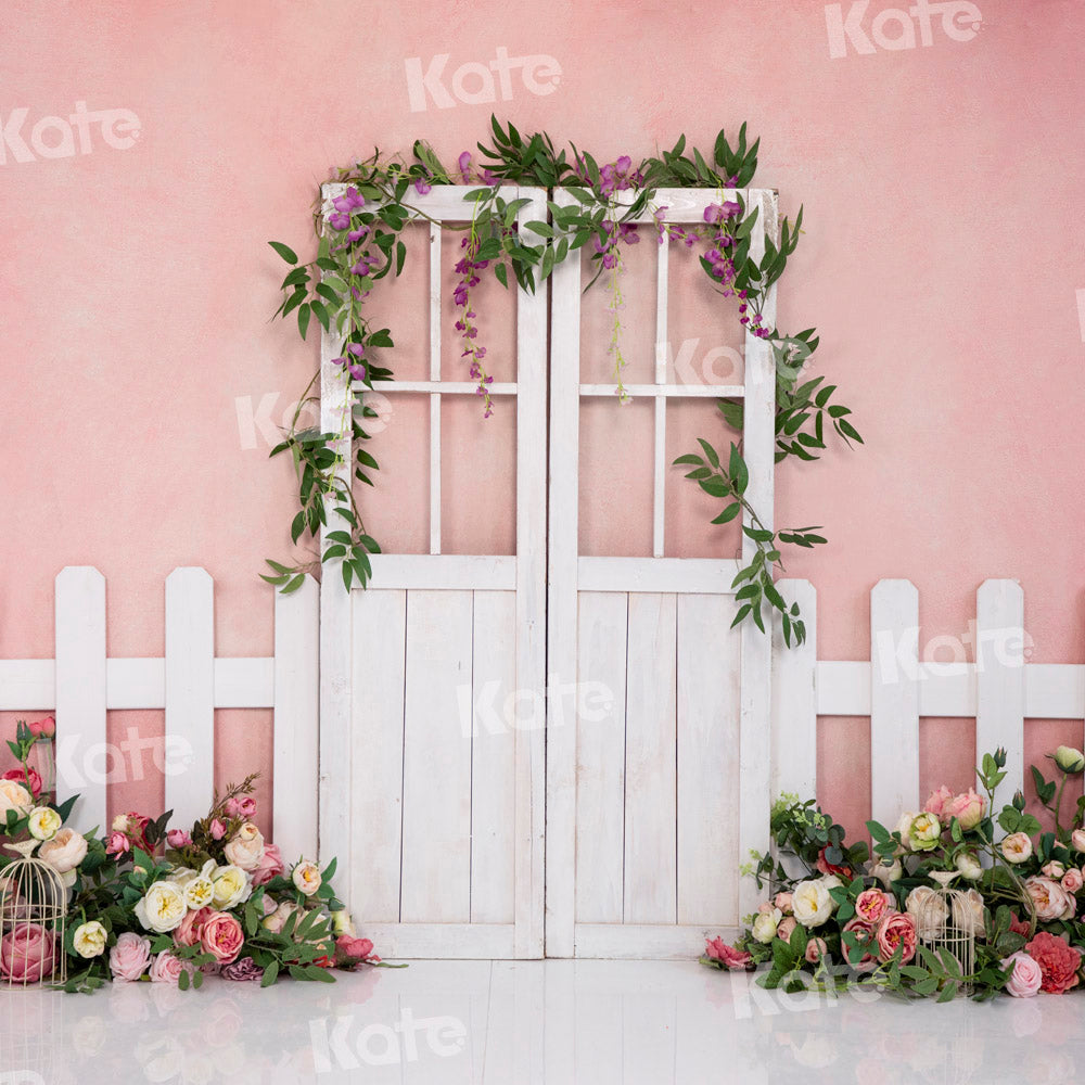 Kateピンクの春の背景フラワードア柵Emetselchデザイン