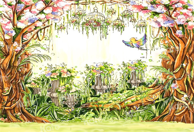 Kate写真撮影のための美しい春の背景鳥の花の木