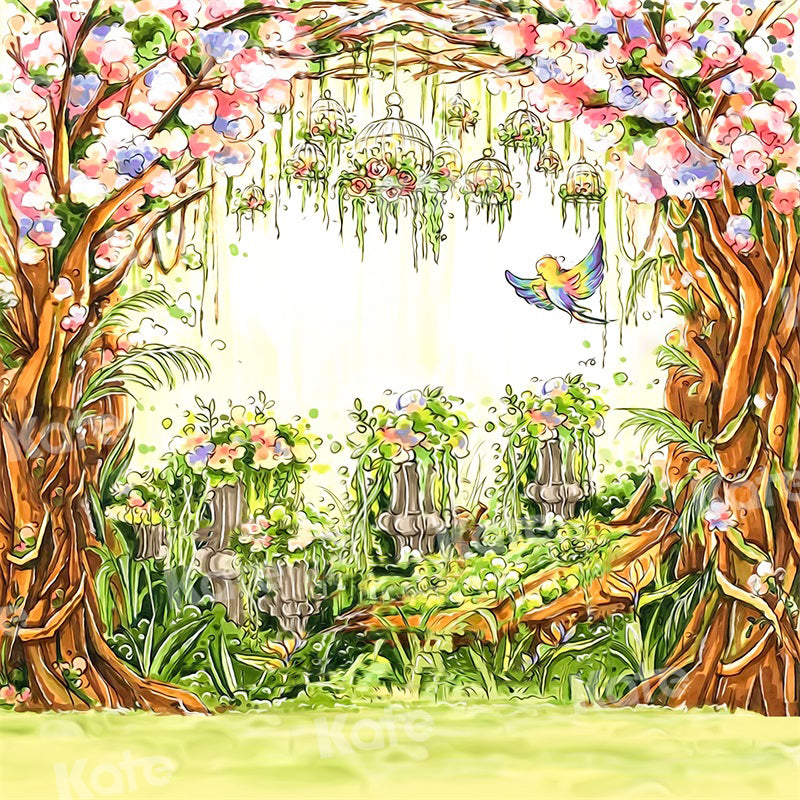 Kate写真撮影のための美しい春の背景鳥の花の木