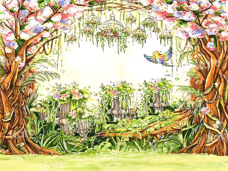 Kate写真撮影のための美しい春の背景鳥の花の木