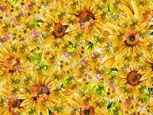 Kate写真撮影のための夏のヒマワリの茂みの背景
