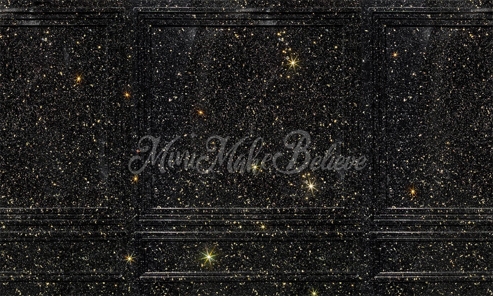 Kate黒のゴールドの光沢のある新年の雰囲気の壁の背景Mini MakeBelieve設計