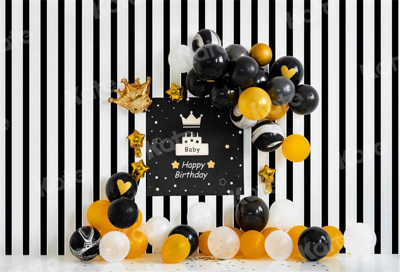 Kate縞バルーン赤ちゃんの誕生日黒と白の背景
