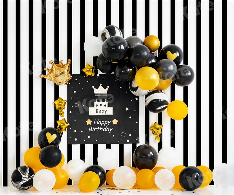Kate縞バルーン赤ちゃんの誕生日黒と白の背景