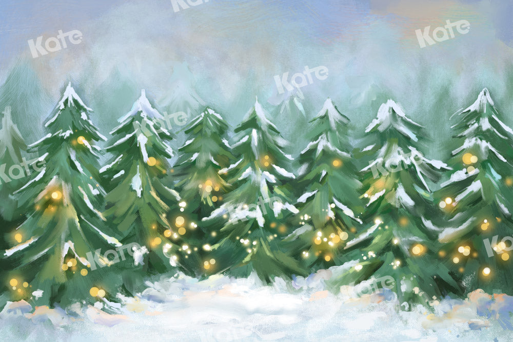 Kateクリスマス森林雪木の背景GQデザイン