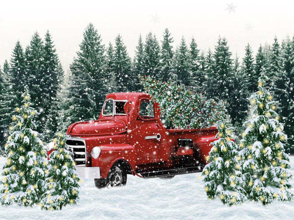 Kate冬雪クリスマスツリー赤いトラックの背景
