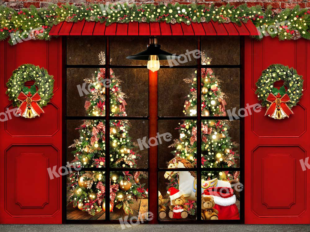 Kateクリスマスの背景レトロなウィンドウ屋外の赤いトーンChainデザイン
