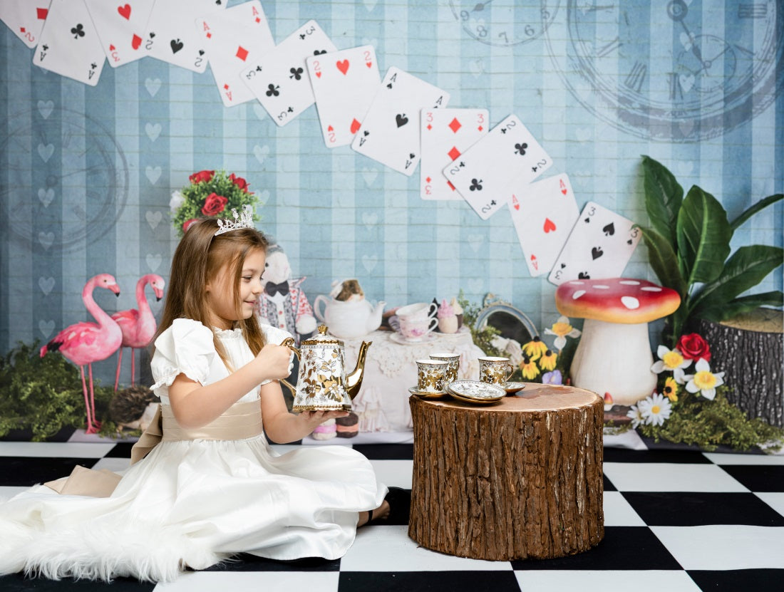 Kate ティーパーティーアリス背景+白黒チェッカーラバーフロアマット