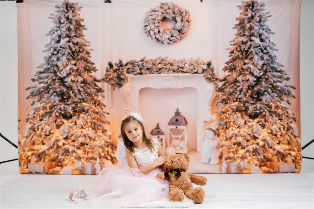 Kate ゴールデンライト暖炉クリスマスツリー背景
