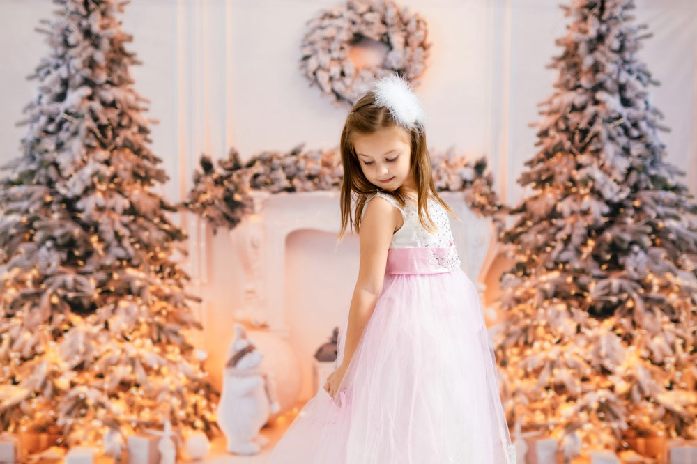 Kate ゴールデンライト暖炉クリスマスツリー背景