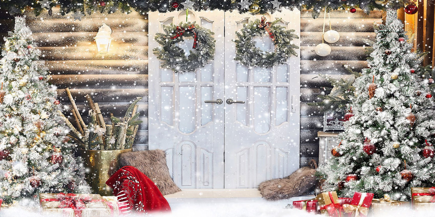 Kate 写真撮影のためのクリスマスの雪の正面玄関の背景