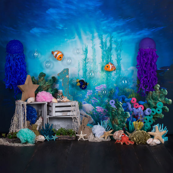 kate 海の下の人魚1歳の誕生日ケーキスマッシュ夏背景