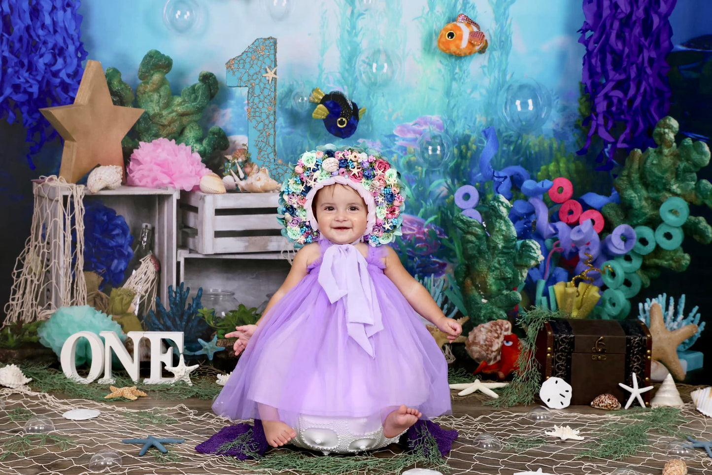 kate 海の下の人魚1歳の誕生日ケーキスマッシュ夏背景