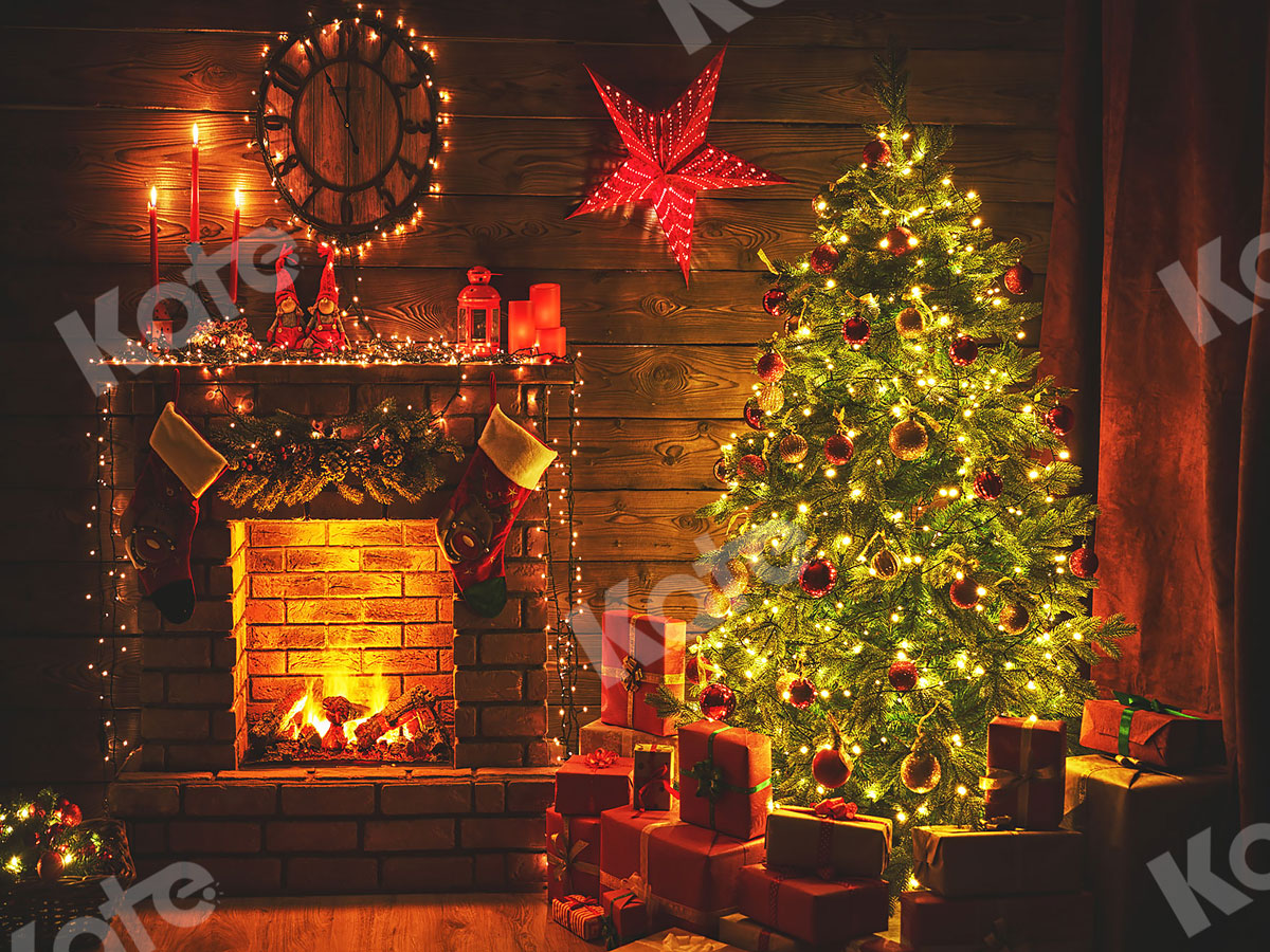 割引を購入 Kate 夜のクリスマスライトの木の暖炉の背景 – Katebackdrop.jp