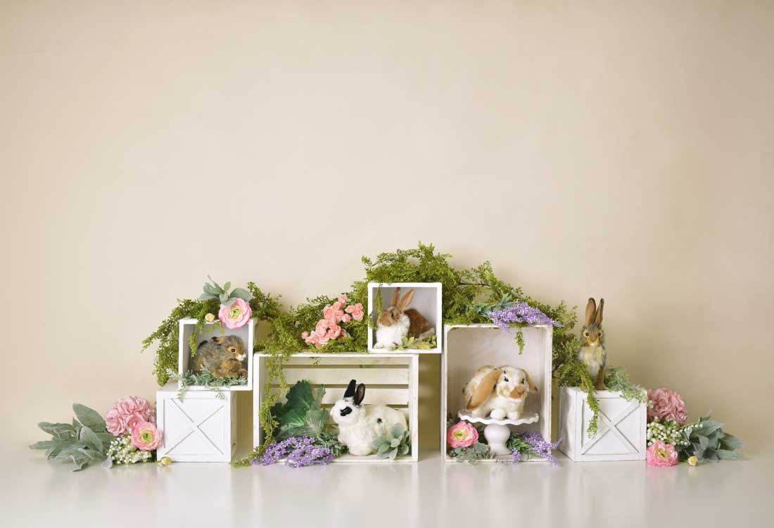 Kate 写真撮影のための春のウサギの花子供イースターの背景