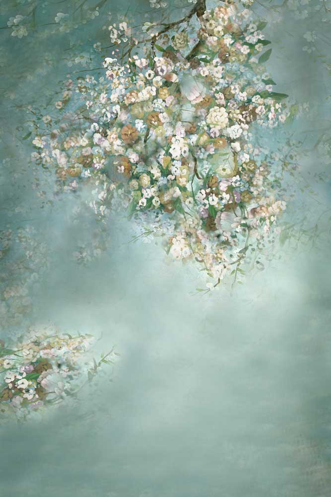 Kate 緑の春の花背景布
