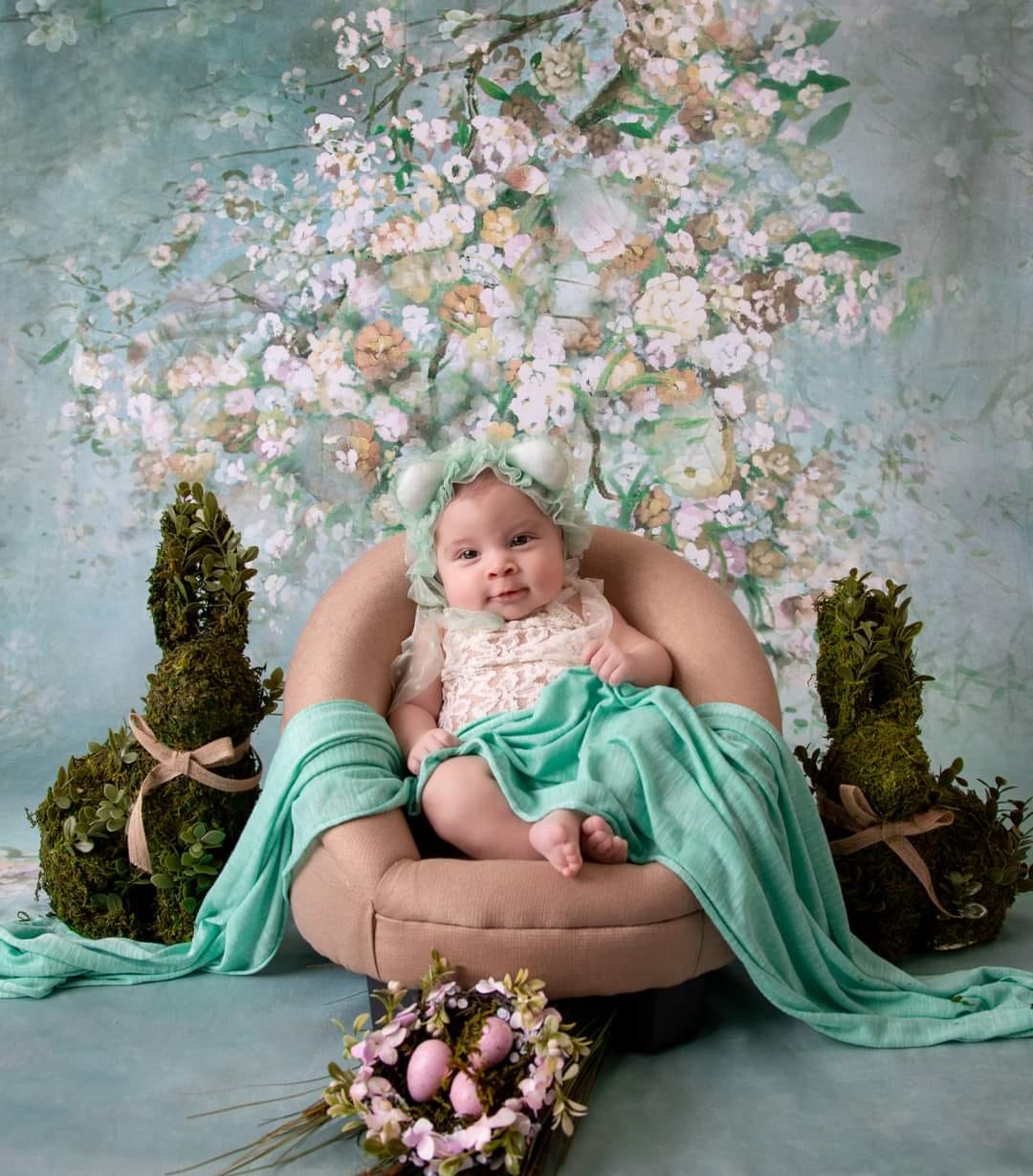 Kate 緑の春の花背景布