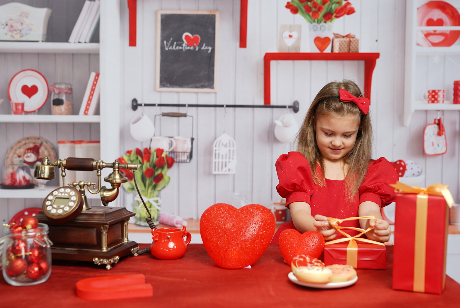 Kate 写真撮影のためのバレンタインデーの愛焼きキッチンの背景