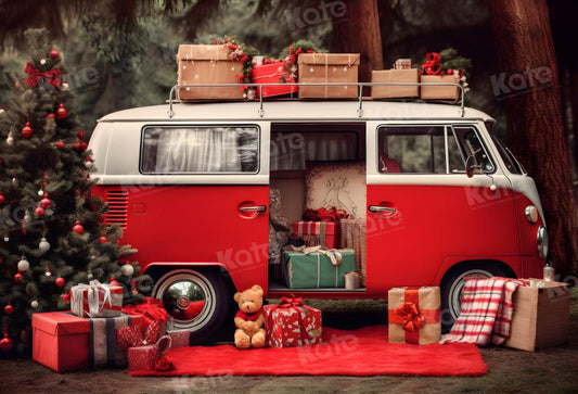Kate クリスマス 赤い車 ギフト 木 背景 写真撮影用