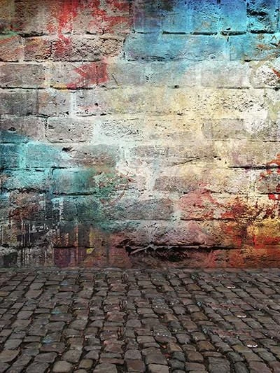 Kate カラフルなレンガの落書きの壁スタジオのレトロな背景