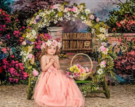 Kate写真撮影のためのケイト春の花と柵の子供たちの背景JFCC設計