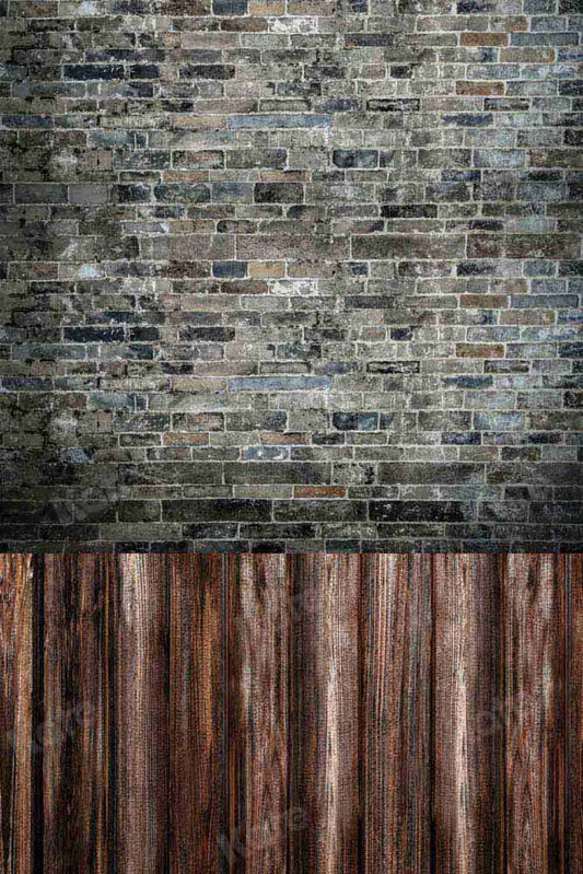 kate茶色の木の板と黒いレンガの壁スプライシング背景Chain設計