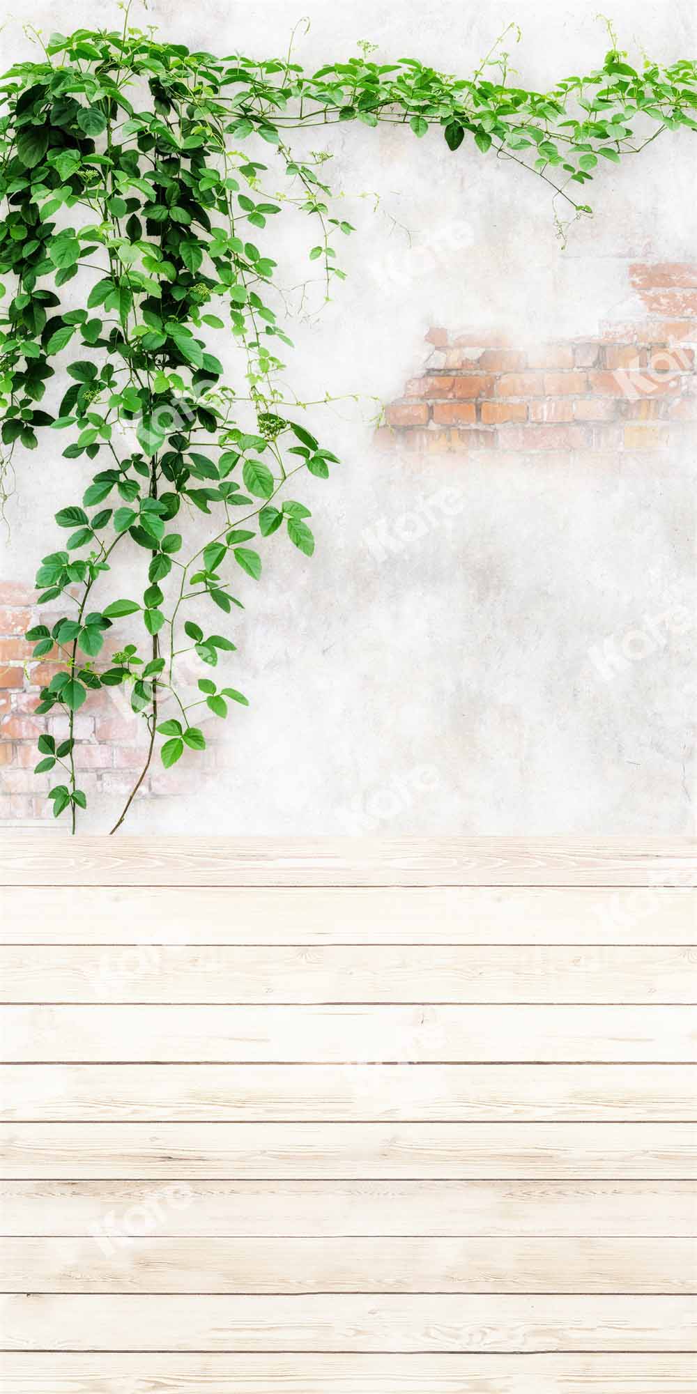 kate春のレンガの壁の背景白い木の板 Chain設計