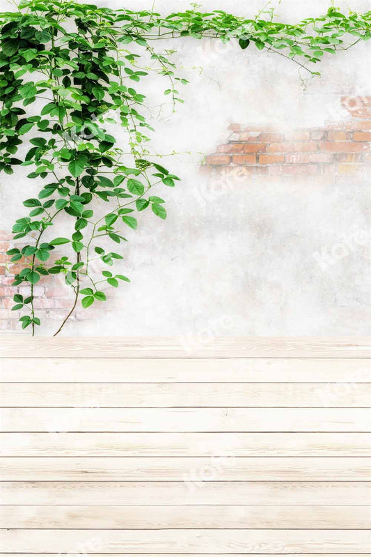 kate春のレンガの壁の背景白い木の板 Chain設計