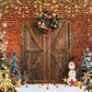 写真撮影のためのkateクリスマス納屋のドアレンガ雪だるまの背景