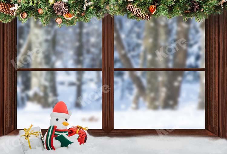 kateクリスマスウィンドウの背景雪だるま