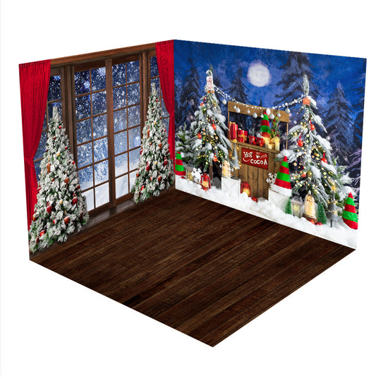 Kateクリスマスナイトウィンドウホットココアルームセット(8ftx8ft&10ftx8ft&8ftx10ft)