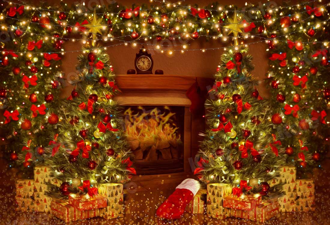 kate 暖かいクリスマスツリーの贈り物暖炉の背景
