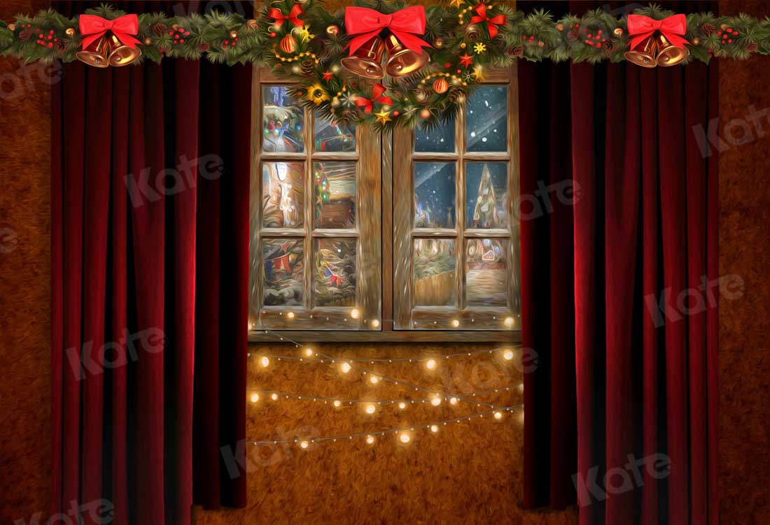 kate クリスマス屋内カーニバル赤いカーテンの背景