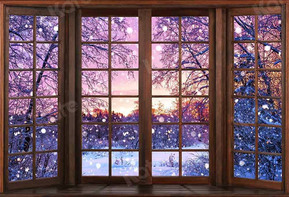 Kate冬のクリスマスの夜の背景フランス窓写真家Chain