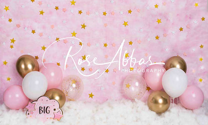 Kate 子供の誕生日ピンクの夢の星の背景ケーキスマッシュゴールドバルーン